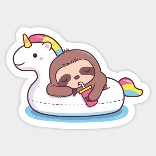 Cute Sloth Chilling On Unicorn Pool Float Sticker